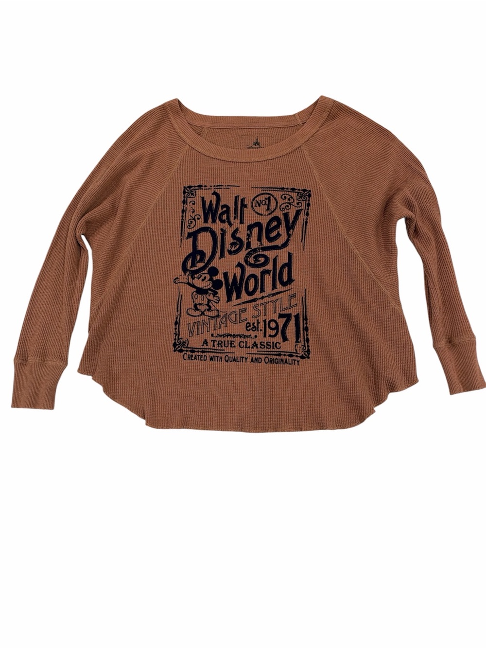 Walt Disney World Men’s Vintage Style 1971 Long Sleeve Waffle T Brown Size XS/S